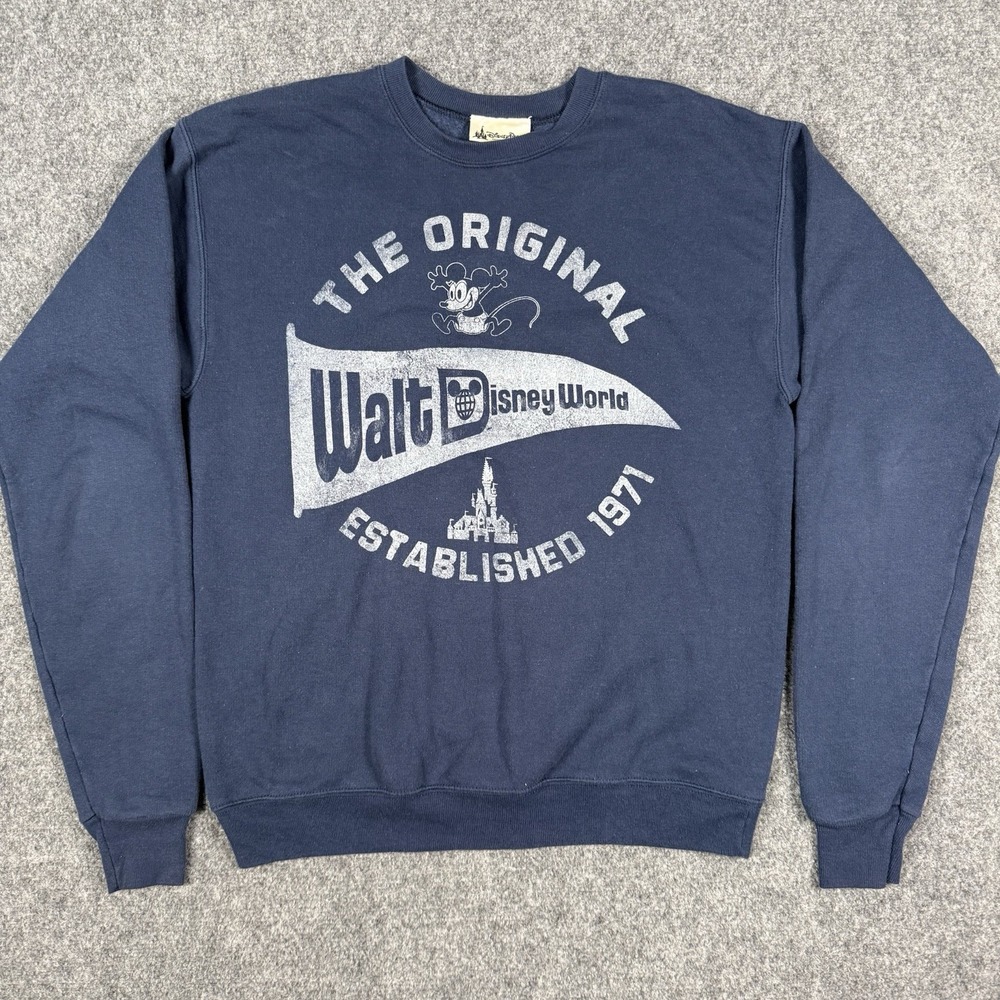 Disney Parks Walt Disney World Sweatshirt Small Navy Blue 1971 Pennant Crewneck